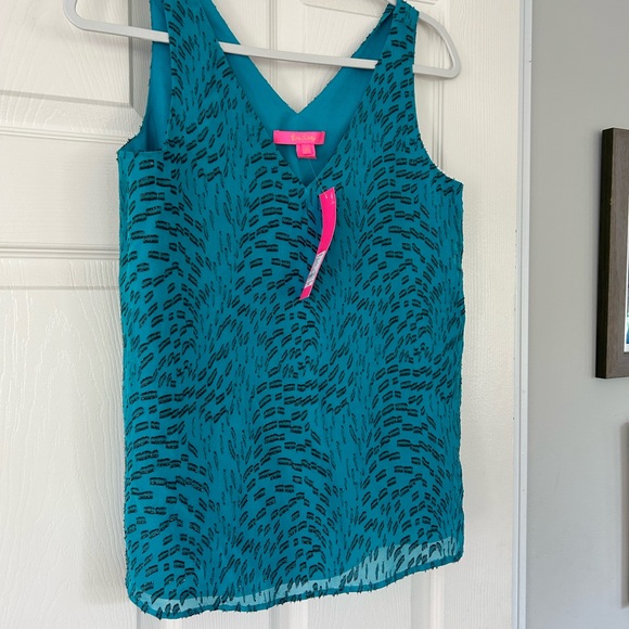 Lilly Pulitzer Florin Top Teal Bay Silk Swirl Clip XS. New with Tags Attached. - Picture 5 of 6